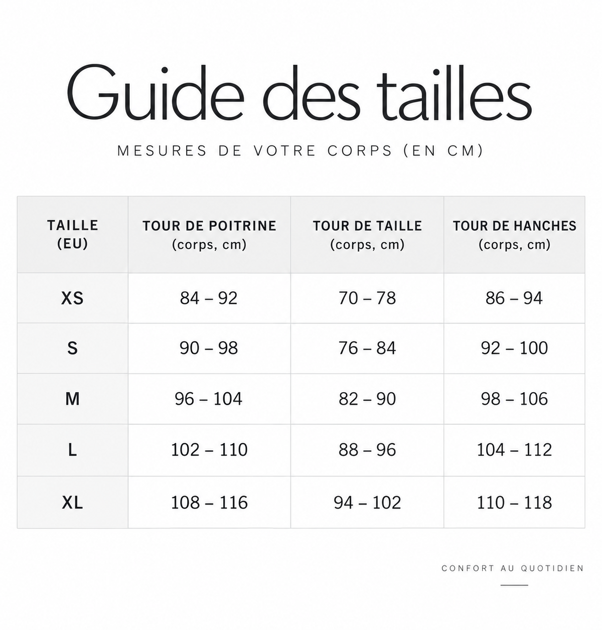 Guide des tailles KOMFI