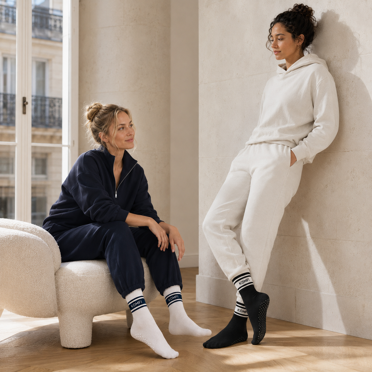Chaussettes Antidérapantes Yoga & Pilates  – Lot de 2 paires Noir &  Ivoire